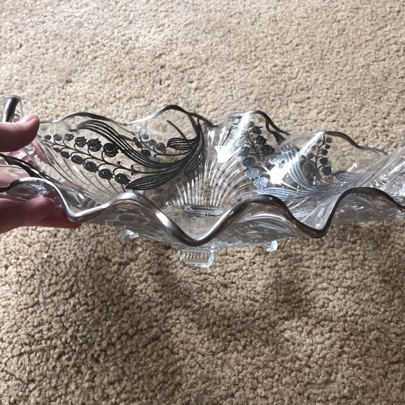 Vintage Cambridge Glass Caprice Large Oval Bowl with Sterling Silver Overlay - Picture 3 of 14